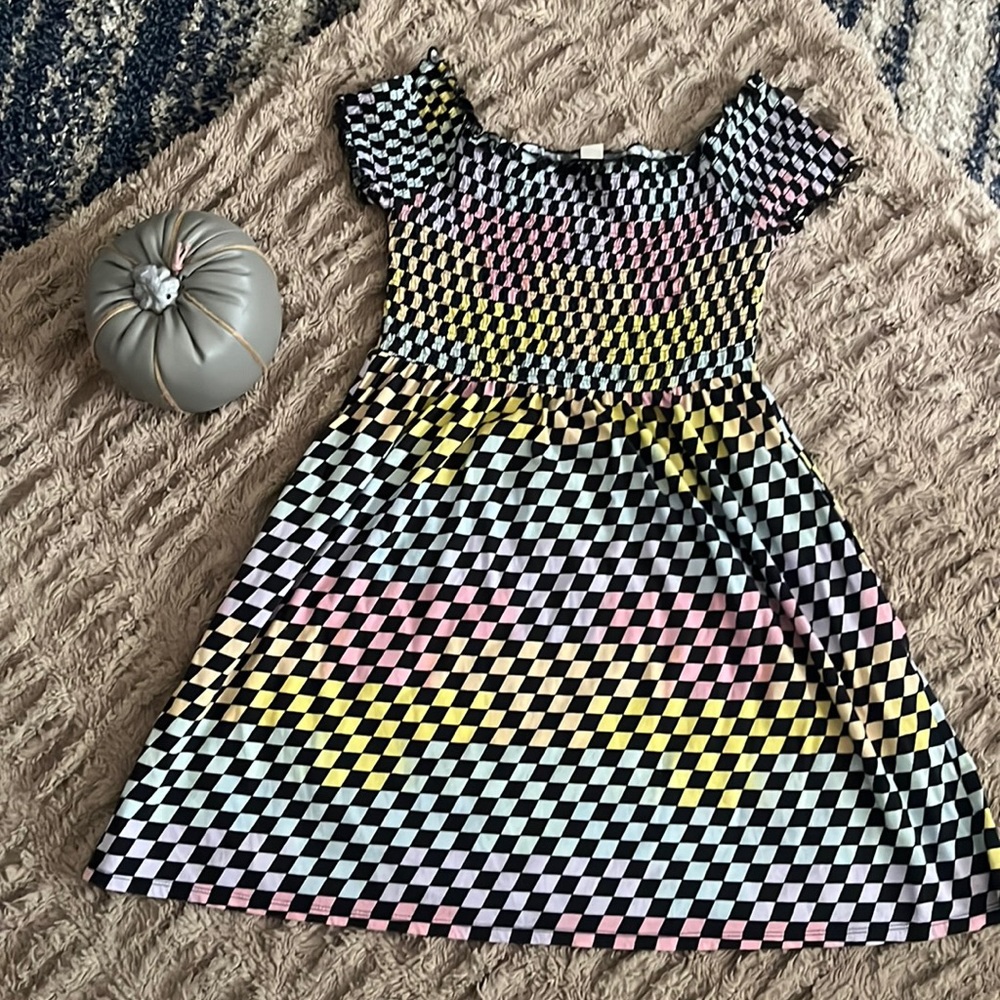 Hot Topic Black and White Checkerboard Mini Dress with Pastel Accents